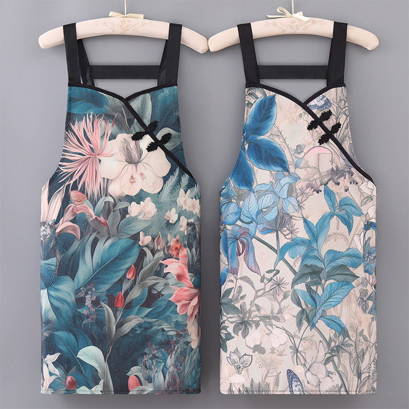 Fashionable National Style Apron Suspenders Canvas Cheongsam Apron Oil-Proof Breathable Dirt-Resistant Wear-Resistant Work Clothes Home Kitchen Women Fashionable National Style Apron Suspenders Canvas Cheongsam Apron Oil-Proof Breathable Dirt-Resistant Wear-Resistant Work Clothes Home Kitchen Women