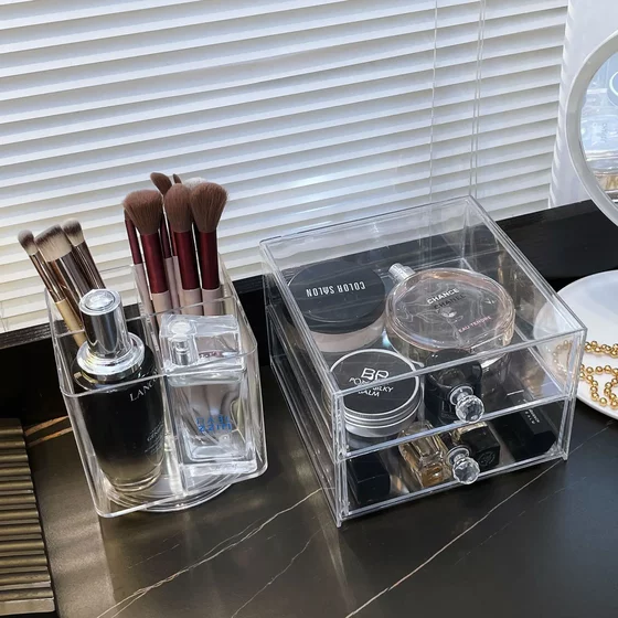 Transparent Cosmetics Storage Box Desktop Storage Box Cosmetics Display Rack Rotating Makeup Storage Box Stationery Storage