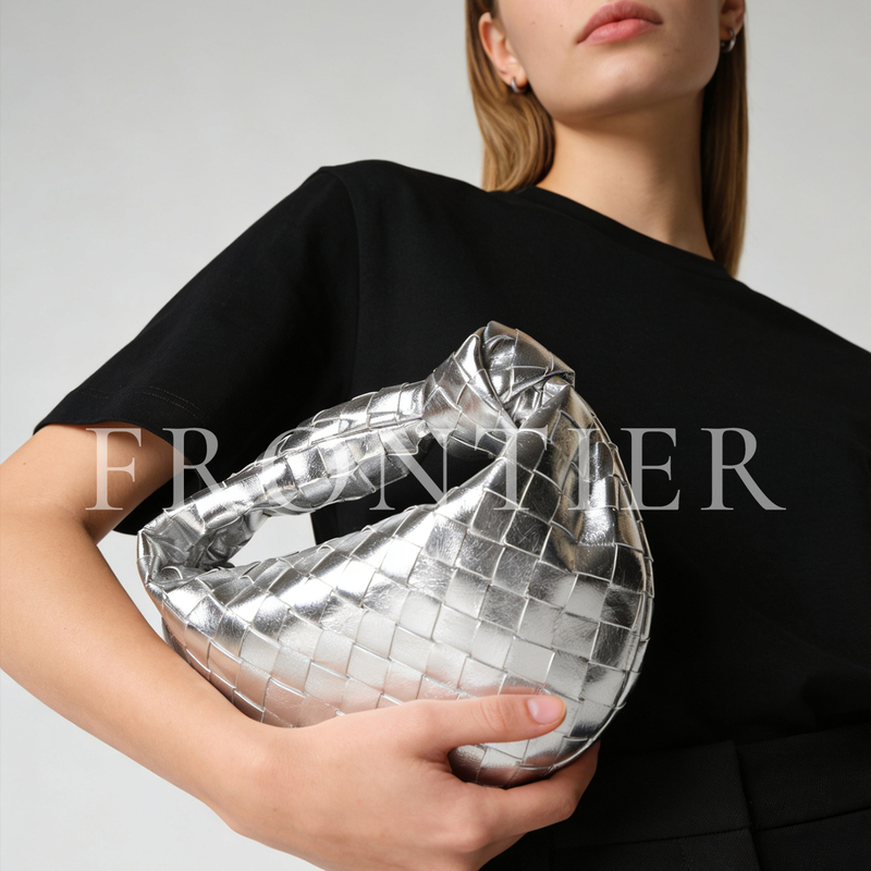 【Dividing Line】Minijodie Silver Bag Woven with Misty Silver Mirror Surface Handbag Gold Mirror Finish