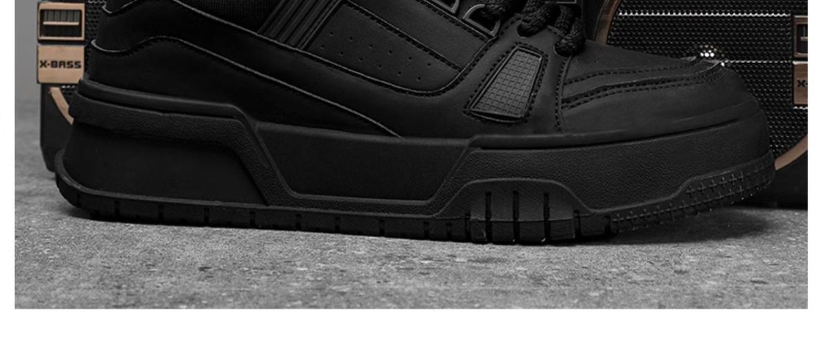 Men's Shoes Spring Versatile Casual Sports Black Board Shoes Men's Thick Sole Raised Leather Surface Waterproof And Anti Slip Work Trendy Shoes_voghion.com