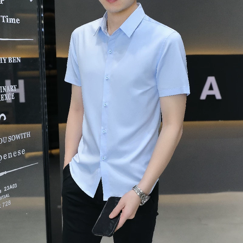 Shirt, summer thin silk suit, with short sleeve