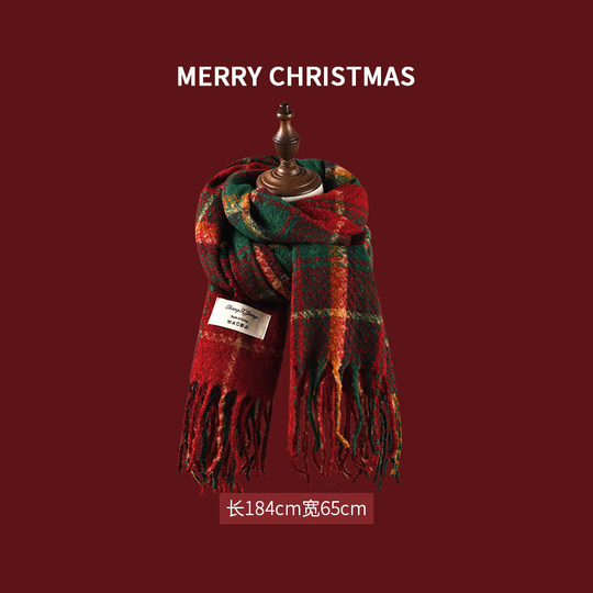 Шарф DIWONOR, новогодний стиль, красный клетчатый женский зимний теплый новый стильный универсальный шарф в стиле ретро