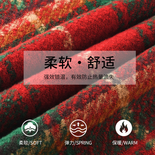 Шарф DIWONOR, новогодний стиль, красный клетчатый женский зимний теплый новый стильный универсальный шарф в стиле ретро