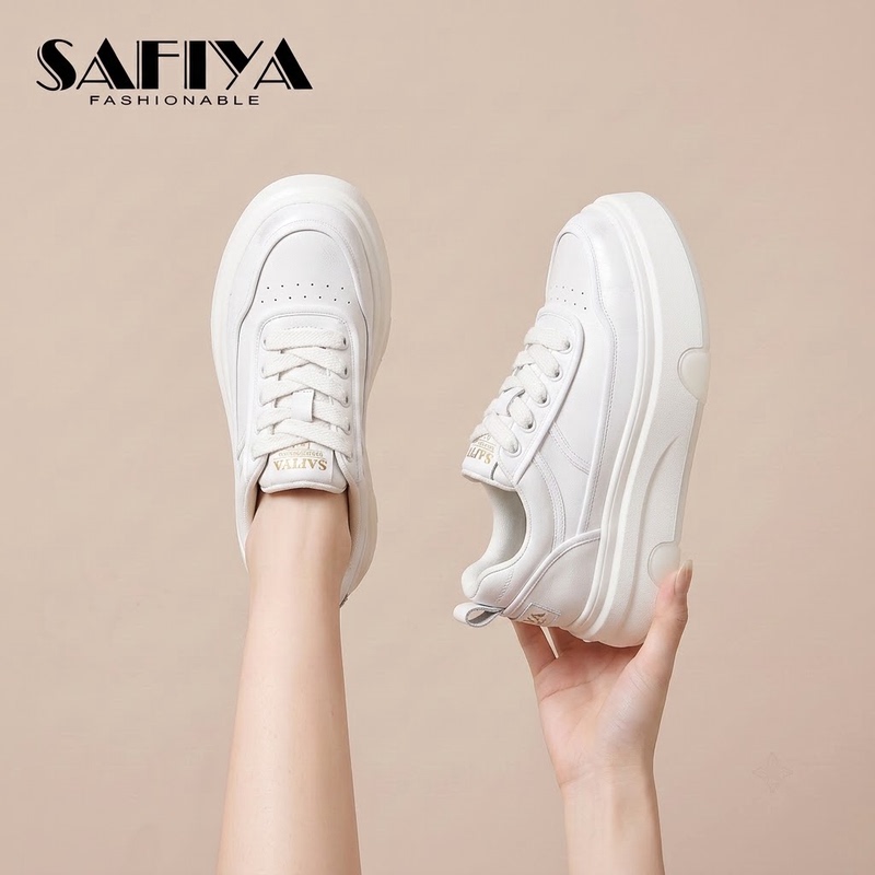 Safiya 2026 Spring New Thick-Soled Trendy Versatile Fashionable Casual White Sneakers for Women Genuine Leather Sports Shoes Safiya 2026 Spring New Thick-Soled Trendy Versatile Fashionable Casual White Sneakers for Women Genuine Leather Sports Shoes