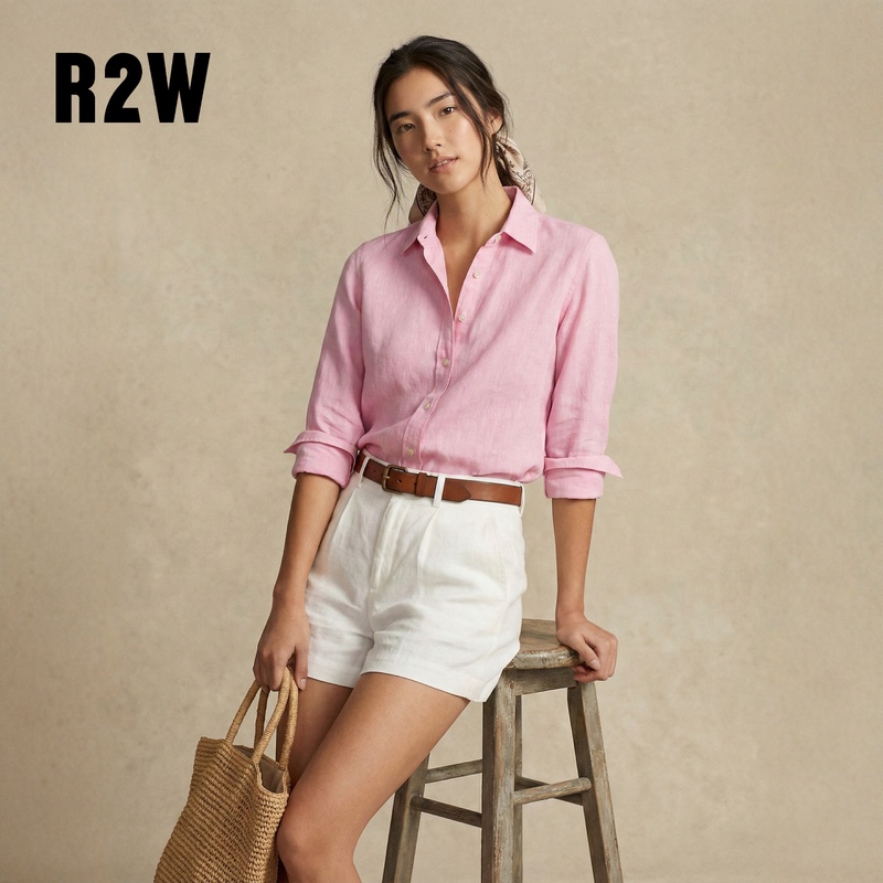R2W Relaxed Old Money Style Cotton Linen Shirt for Women, Summer Thin Pink Long-Sleeve Shirt, Loose Lapel Top R2W Relaxed Old Money Style Cotton Linen Shirt for Women, Summer Thin Pink Long-Sleeve Shirt, Loose Lapel Top