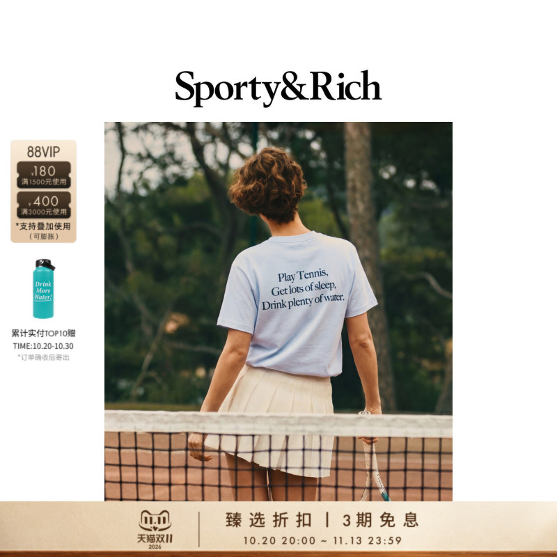 [Luxury Price] Sporty&Rich Unisex Fashion Letter Tennis Sports Short-Sleeve T-Shirt Top