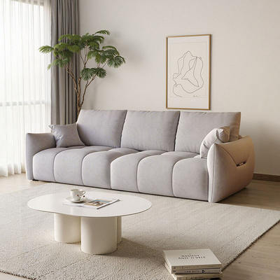 Modern and simple cat scratch leather straight-row sofa for living room, small apartment, cream windnier cotton and linen fabric sofa