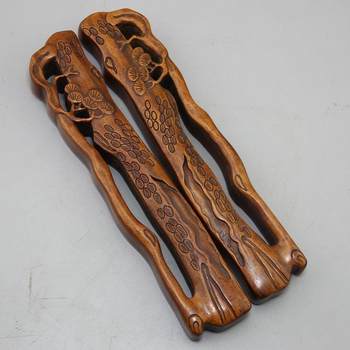 Antique collection retro miscellaneous crafts wooden wood carvings imitation boxwood town ruler pine tree paperweight four treasures of the study