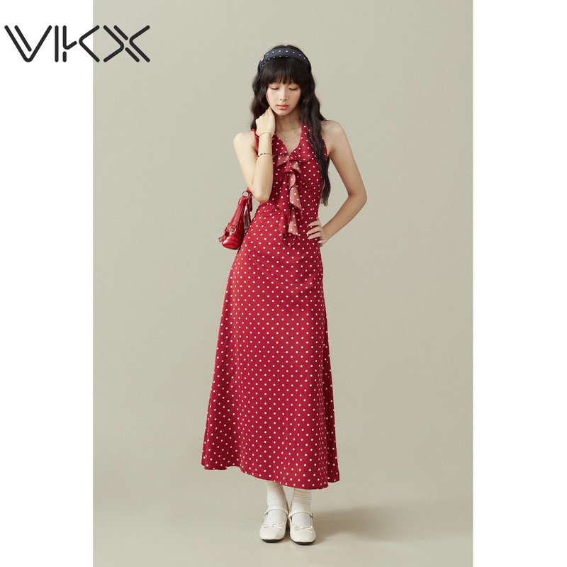 2026 Summer New Retro Polka Dot Halter Neck Waist-Cinching Vest Long Dress Vkx Fan Kexin 2026 Summer New Retro Polka Dot Halter Neck Waist-Cinching Vest Long Dress Vkx Fan Kexin