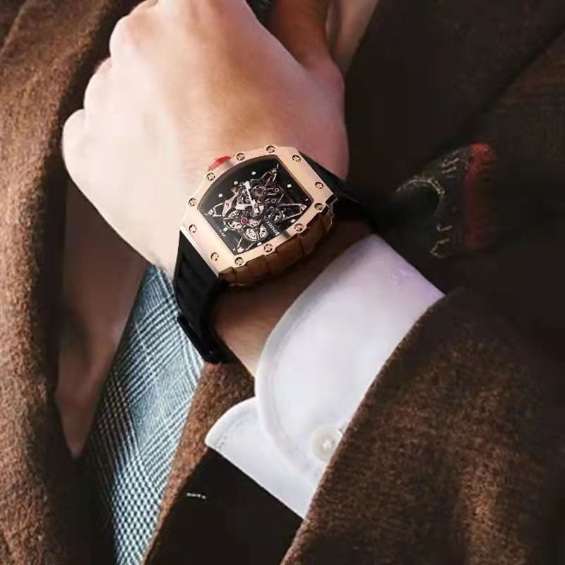 Richard Fashionable Fully Automatic Non-Mechanical Men's Watch Miller Barrel-Shaped Internet Celebrity Hollow Business Watch