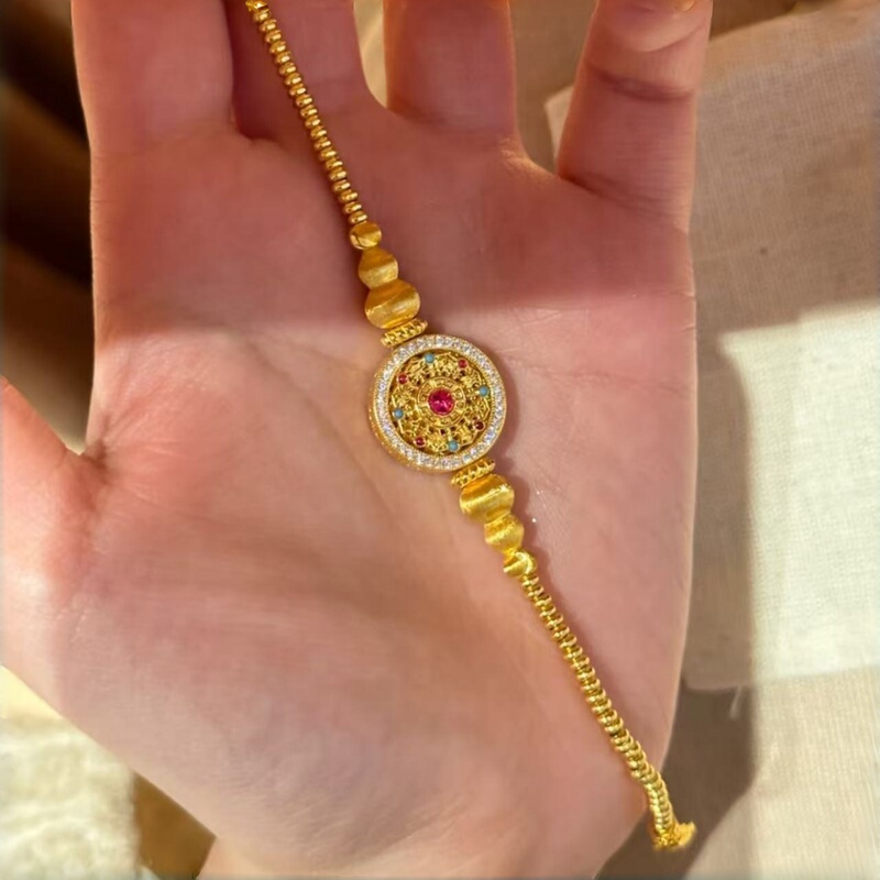 Kachunshi Gold-Plated Imitation Gold Brushed Gourd Compass Bracelet for Women, Niche Light Luxury with a High-End Feel, Gift for Girlfriend