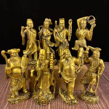 Antiques and miscellaneous copperware, brass ornaments, a set of eight immortals, metal crafts, brass 6370 buddha statues, home general garden