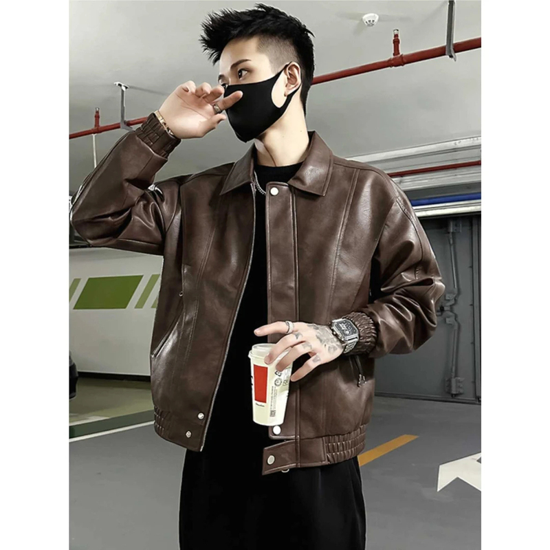 Pu Leather Jacket, Coffee Color, Celanfit Leather Jacket, Pilot Short Jacket, Retro Cool Men's Clothing, Spring and Autumn Leather Coat Pu Leather Jacket, Coffee Color, Celanfit Leather Jacket, Pilot Short Jacket, Retro Cool Men's Clothing, Spring and Autumn Leather Coat