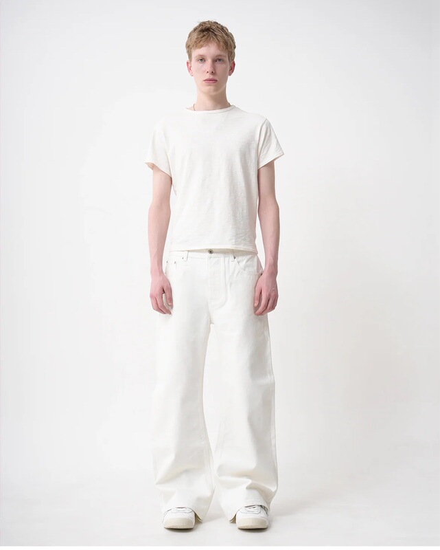 Menes Ganshan Red-Ear Flared Wide-Leg Straight-Leg Old Money Elegant White Denim Pants