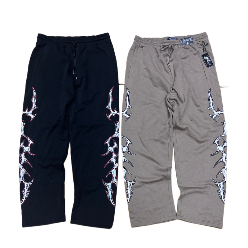 Wsc Side Print Dark Metal Y2K Subculture Street Fashion Drawstring Thin Fleece Sweatpants Long Pants