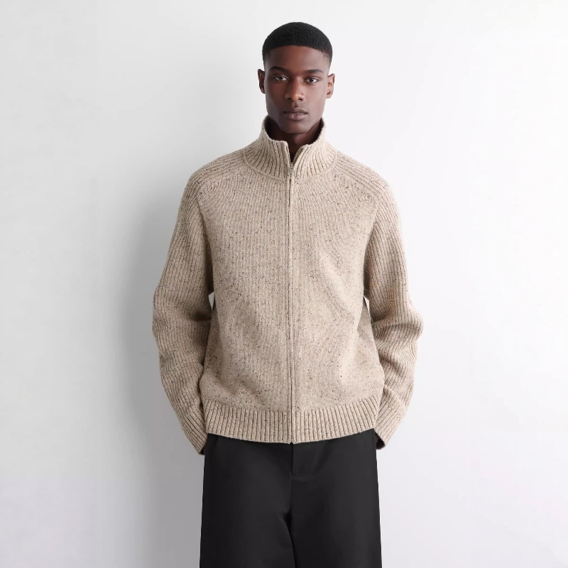 C*S Men's Casual Fit Wool Blend Zipper Cardigan in Oatmeal Color 2025 Winter New Product 1302345001