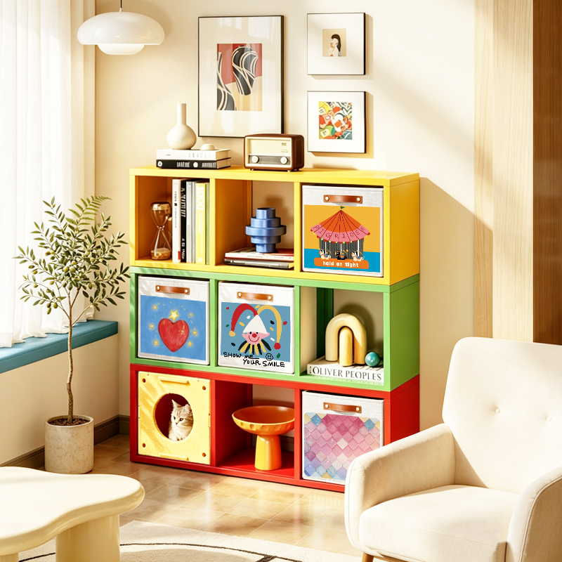 Yaque Dopamine Steel Bookshelf Storage Rack Children's Bookcase Storage Cabinet Kallax Grid Cabinet Floor-Standing Storage Rack