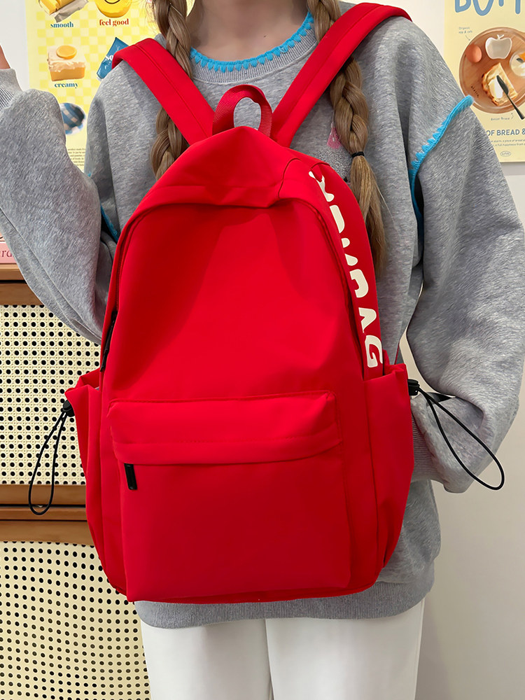 Red Schoolbag for Female Junior High School Students, Simple and Versatile, Lightweight Backpack for Elementary School Students, Outdoor Travel Backpack
