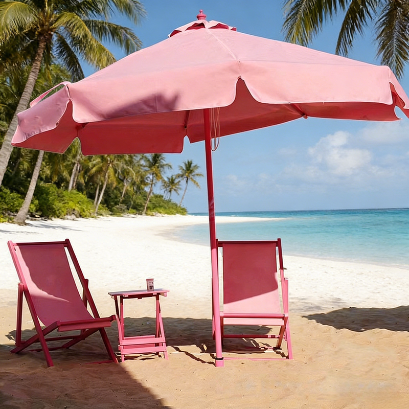 Spring and Summer Pink Sunshade Umbrella, Foldable Outdoor Dopamine-Colored Beach Sun Umbrella, Sun Protection Umbrella, Seaside Pavilion Umbrella