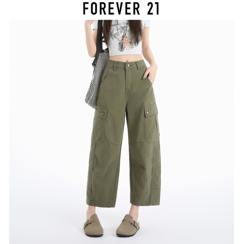 Forever 21 Green Multi-Pocket Cargo Wide-Leg Pants for Women 2026 Summer Thin Loose Casual Straight Pants Forever 21 Green Multi-Pocket Cargo Wide-Leg Pants for Women 2026 Summer Thin Loose Casual Straight Pants