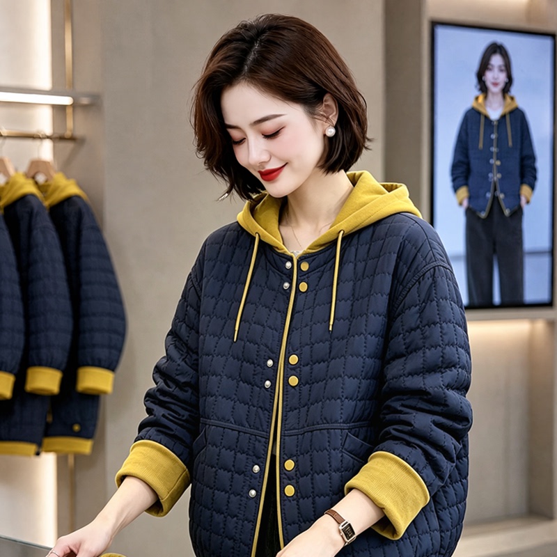 Suding Women's Original Brand official store Fashionable and Stylish Loose Color-Block Patchwork Hooded Short Jacket New Autumn Collection