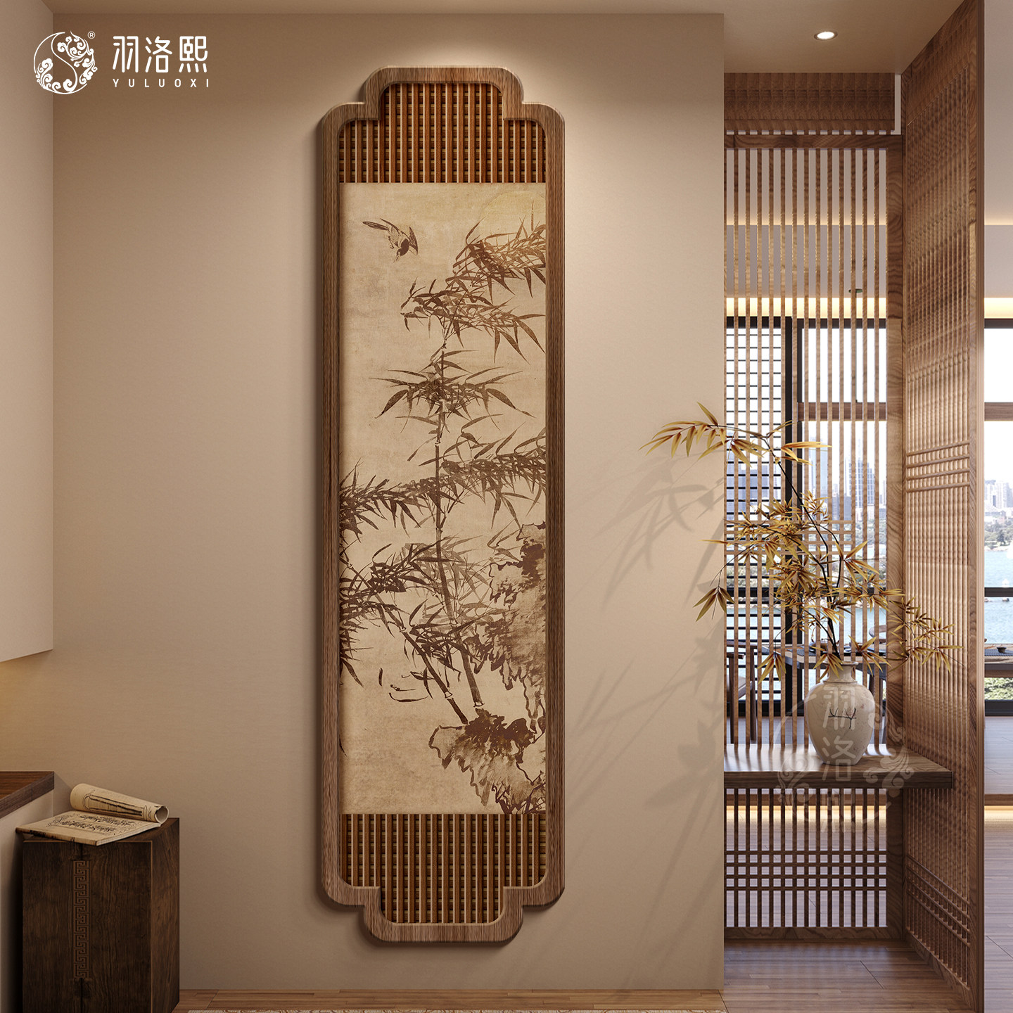 花卉宋氏美学玄关装饰画新中式入户正对门走廊过道高级感竖版挂画解析-砂岩画-淘宝百科网