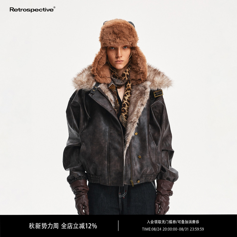 Rpt Safari Adventure Silhouette Texture Retro Fur Collar Loose Autumn and Winter New Casual Leather Jacket Rpt Safari Adventure Silhouette Texture Retro Fur Collar Loose Autumn and Winter New Casual Leather Jacket