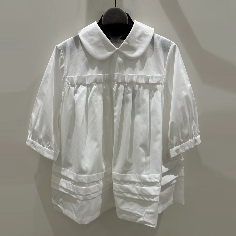 Cdg Ho Niche 2025 Early Spring New Solid Color Versatile Slimming Doll Collar Pleated Shirt for Women Trendy ins Cdg Ho Niche 2025 Early Spring New Solid Color Versatile Slimming Doll Collar Pleated Shirt for Women Trendy ins