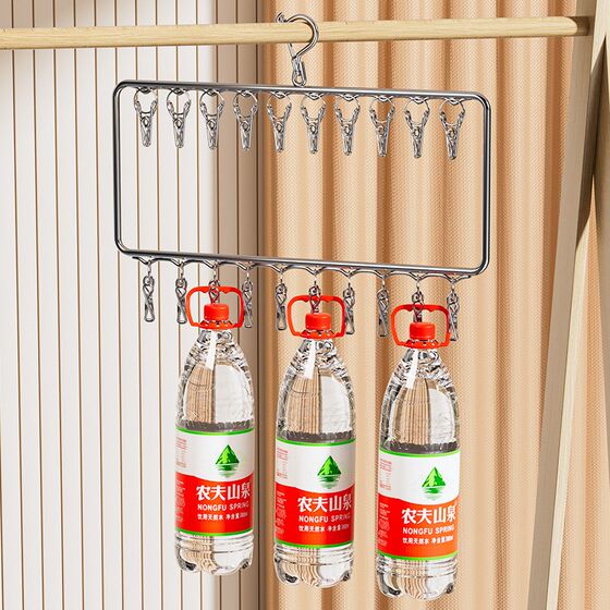 晾袜子衣架多夹子防风家用不锈钢晾衣夹多功能挂钩内衣晒袜子神器