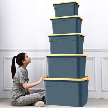 Thickened plastic storage box storage household moving and sorting box with pulleys extra large toys clothing storage box
