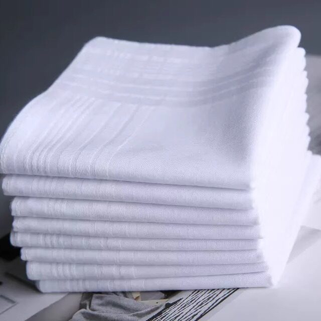 男女兼用吸水性ポリエステル混紡ハンカチ、男性用純白ハンカチ、小型正方形タオル、昔ながらの綿生地、工場直送在庫。