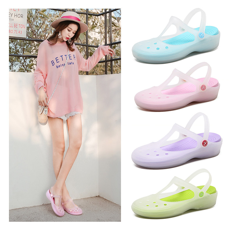 Dongle Shoes Sandals Women External Wear Non-slip 2021 New Baotou Thick Bottom Seaside Beach Shoes Nurse Shoes Jelly Shoes