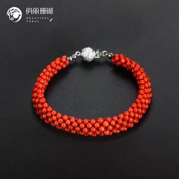 Pretty pure natural red coral bead bracelet