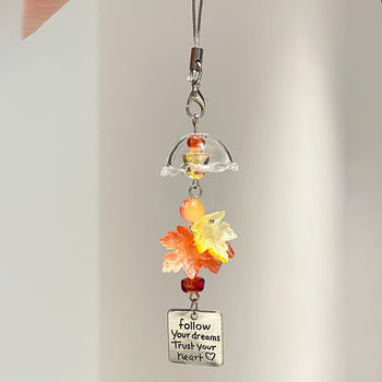 Autumn maple leaf ccd wind chime mobile phone chain pendant pendant school bag keychain cute high-value decoration