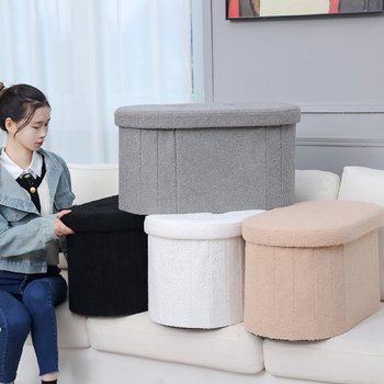 Teddy velvet storage stool storage stool can be seated for people sofa stool shoe change stool household storage box storage stool oval
