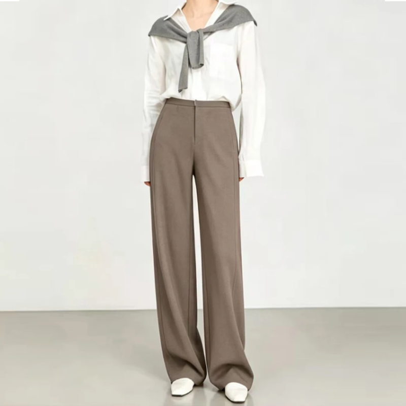 Gowk Rhododendron [Contains Copper Ammonia Wool] Custom Woven Narrow Drape Oatmeal Gray Banana Straight Pants 9652
