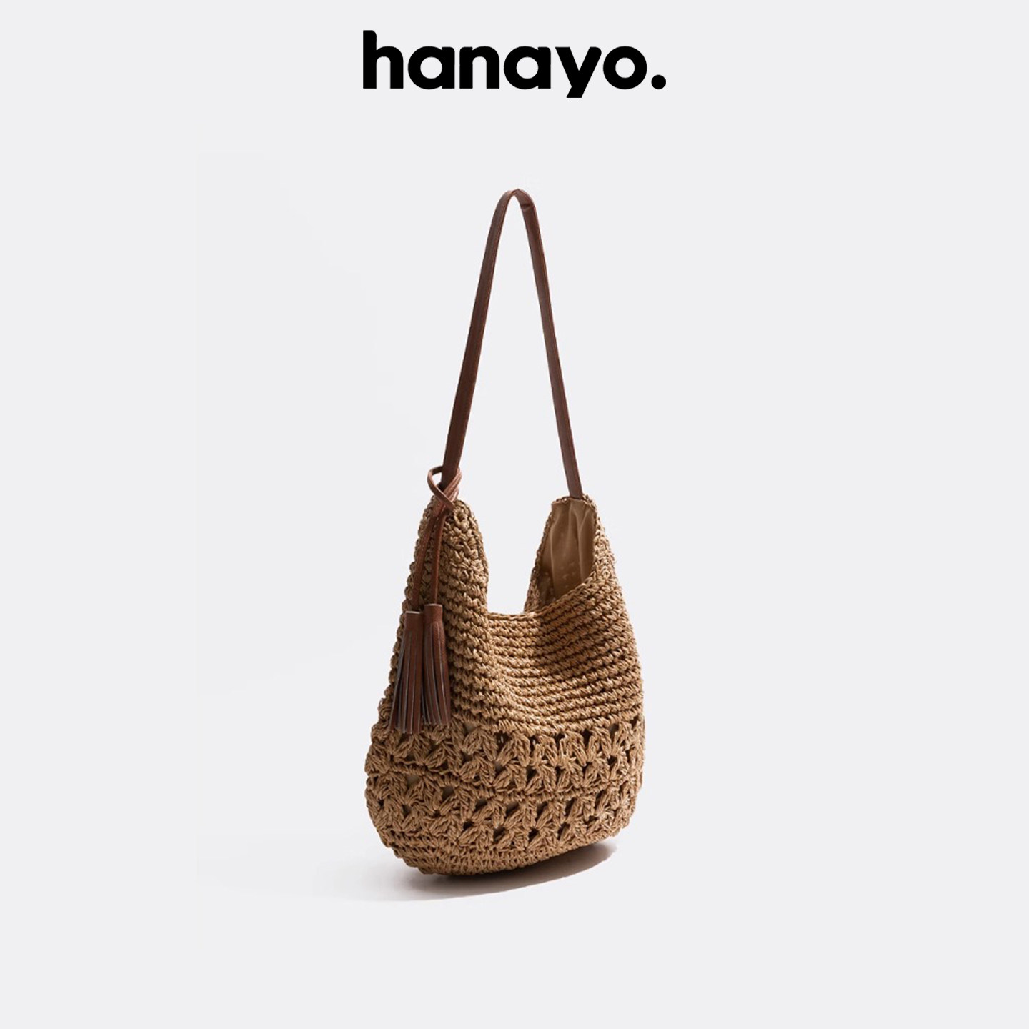Hanayo Women's 2026 New Bohemian Woven Shoulder Bag, Trendy Straw Beach Vacation Casual Bag - Thumbnail 2