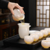 High-End Jade Ice Jade Porcelain Tea Set for Home Use, Light Luxury White Jade Porcelain Teapot, Kung Fu Tea Bowl Gift Set