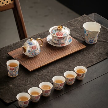 High-End Silver Filigree Kung Fu Tea Set for Home Use, Light Luxury Ceramic Teapot with Gold-Painted Lid Bowl, Exquisite Tea Cup Gift Box Set