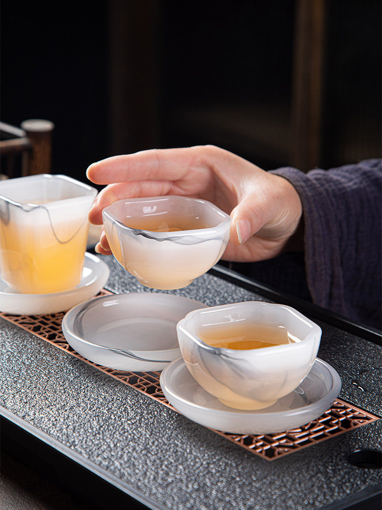 High-End Glazed Tea Set, Ice Crystal White Jade, Classy Light Luxury Tea Brewing Bowl, Tea Cup, Office Gift Box Set