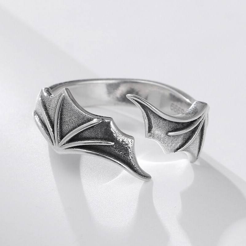 Retro trendy cool ring for women with simple temperament 925 silver ins style bat wing ring fashion niche hand jewelry