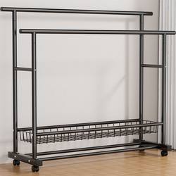 Extra Thick Double-Rod Mobile Dormitory Coat Rack, Extra Thick Clothes Rack, Floor-Standing Vertical Household Bedroom Balcony Clothes Rack, Simple Design