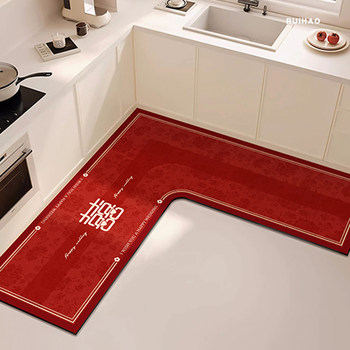 Wedding celebration l-type diatom mud kitchen floor mat anti-slip and oil-proof f water-absorbent household foot mat red stain-resistant carpet