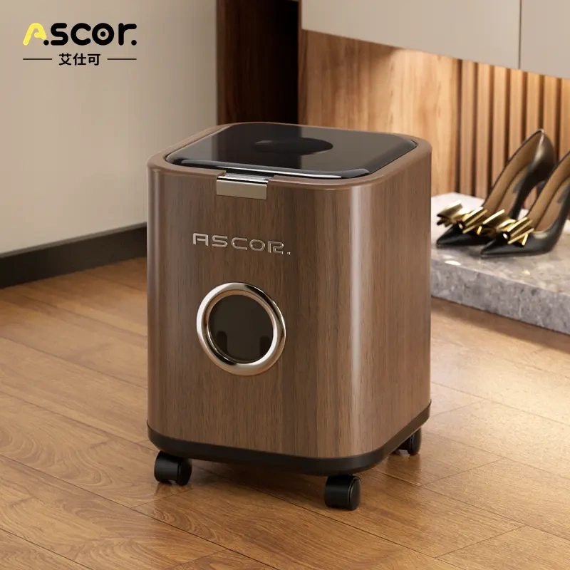 ASCOR Retro Imitation Wood Grain Trash Can for Home Use, Large Capacity, Living Room, Kitchen, Office, Commercial Paper Basket