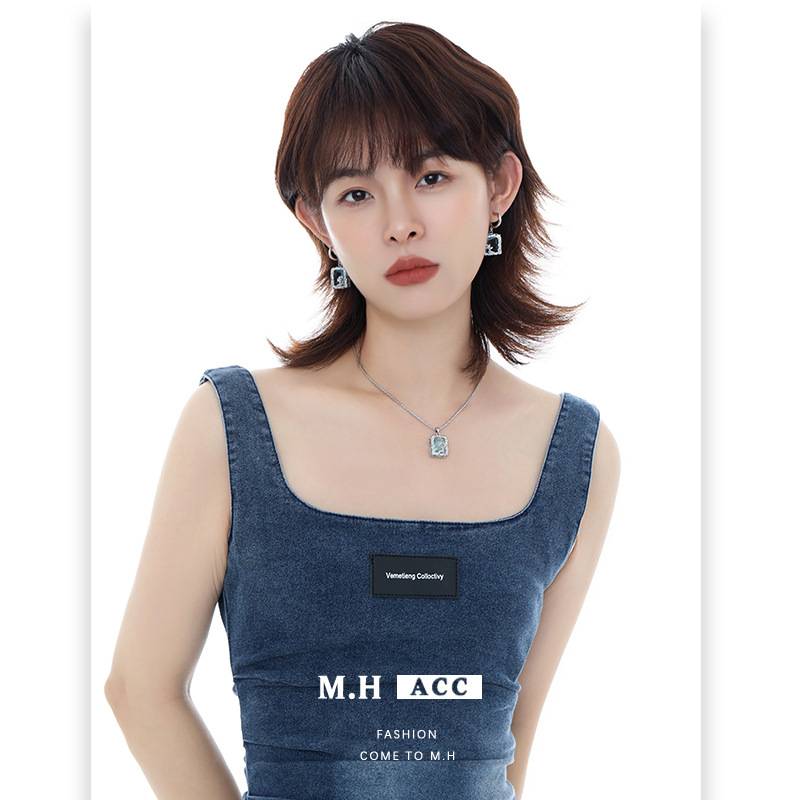 Original design square blue zircon series women's fashion versatile high-end necklace earrings ring jewelry