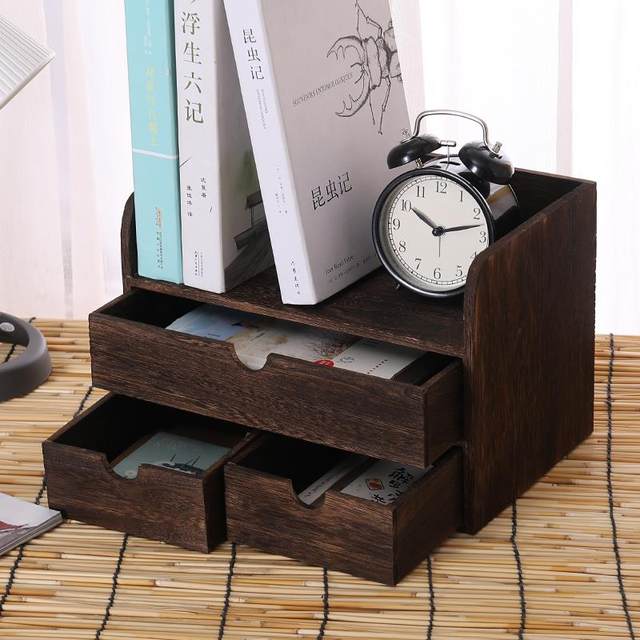 Solid wood desktop storage box office sorting storage rack student bay window bookshelf drawer wooden cosmetics sorting box