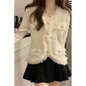 Women's small fragrant tassel knitted cardigan jacket