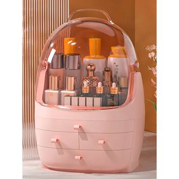 Internet celebrity cosmetic storage box dustproof with lid with mirror large capacity household desktop finishing dressing table storage rack