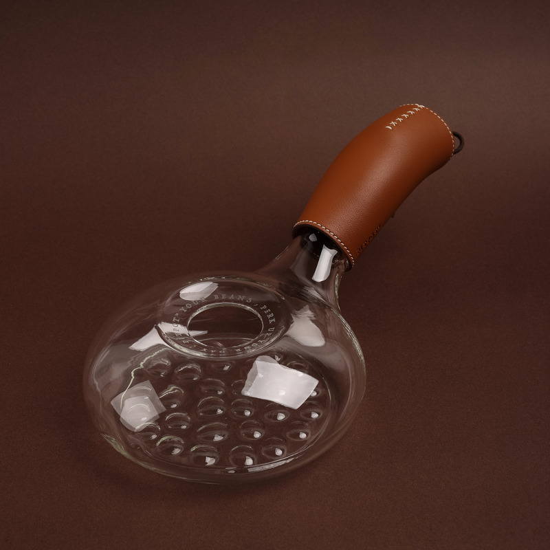 Pitpot Glass Coffee Roasting Pot - Cookie Brown Leather Handle