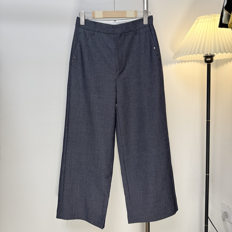 50.1% Wool Blend Cropped Straight-Leg Pants for Women, Non-Returnable